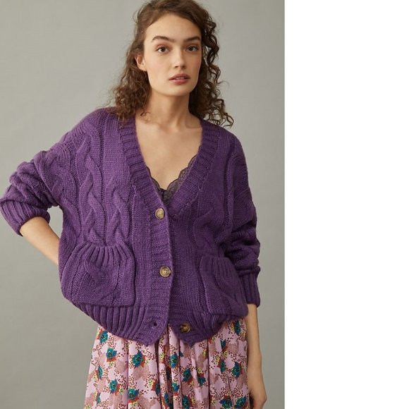 Anthropologie Purple Cable Knit Cardigan - Picture 1 of 4
